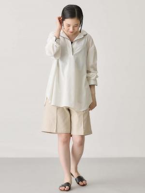 マタニティ トップス|コットンリネンパイピングシャツ マタニティ・授乳服 【出産後も長く使える】|ホワイト