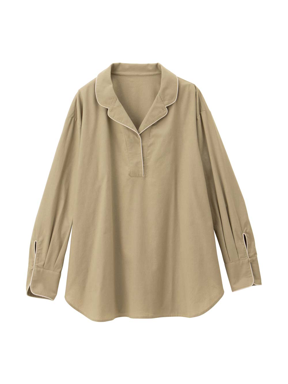 マタニティ トップス|コットンリネンパイピングシャツ マタニティ・授乳服 【出産後も長く使える】|カーキ