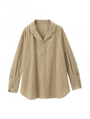 マタニティ トップス|コットンリネンパイピングシャツ マタニティ・授乳服 【出産後も長く使える】|カーキ