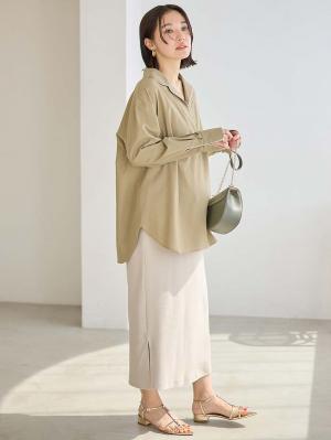 マタニティ トップス|コットンリネンパイピングシャツ マタニティ・授乳服 【出産後も長く使える】|カーキ