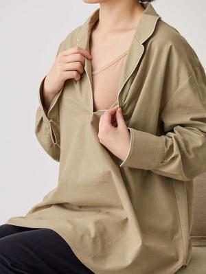 マタニティ トップス|コットンリネンパイピングシャツ マタニティ・授乳服 【出産後も長く使える】