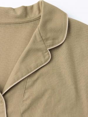 マタニティ トップス|コットンリネンパイピングシャツ マタニティ・授乳服 【出産後も長く使える】