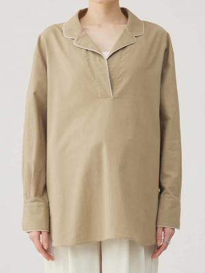 マタニティ トップス|コットンリネンパイピングシャツ マタニティ・授乳服 【出産後も長く使える】