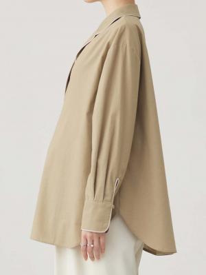 マタニティ トップス|コットンリネンパイピングシャツ マタニティ・授乳服 【出産後も長く使える】