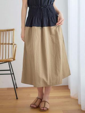 マタニティ スカート|シャーリングバイカラースカート マタニティ・産後【出産後も長く使える】|ネイビー×ベージュ