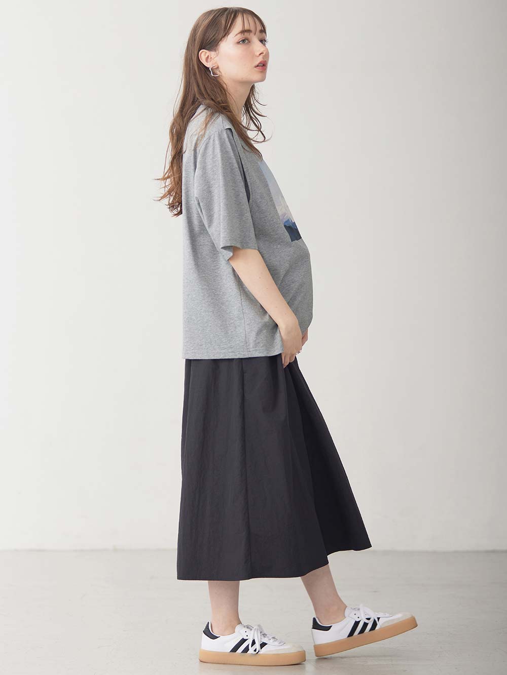 マタニティ スカート|シャーリングバイカラースカート マタニティ・産後【出産後も長く使える】|ネイビー×ブラック