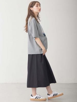 マタニティ スカート|シャーリングバイカラースカート マタニティ・産後【出産後も長く使える】|ネイビー×ブラック