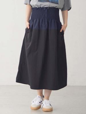 マタニティ スカート|シャーリングバイカラースカート マタニティ・産後【出産後も長く使える】|ネイビー×ブラック