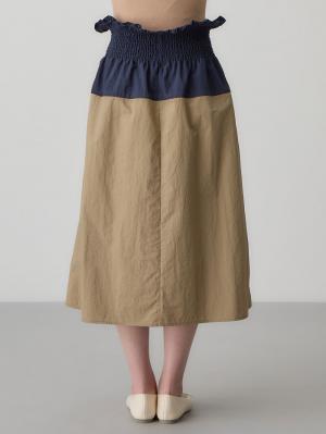 マタニティ スカート|シャーリングバイカラースカート マタニティ・産後【出産後も長く使える】