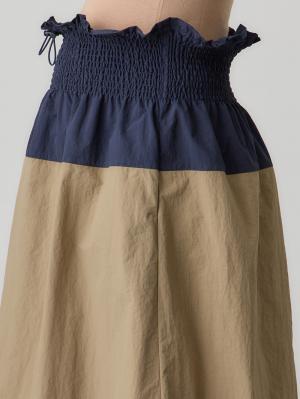 マタニティ スカート|シャーリングバイカラースカート マタニティ・産後【出産後も長く使える】