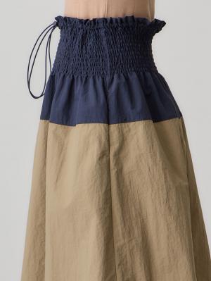 マタニティ スカート|シャーリングバイカラースカート マタニティ・産後【出産後も長く使える】