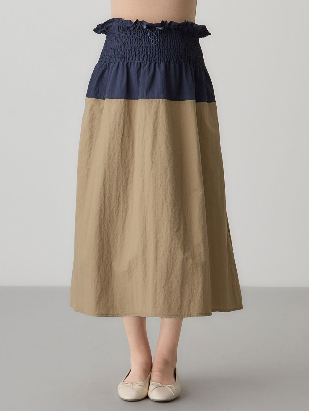 マタニティ スカート|シャーリングバイカラースカート マタニティ・産後【出産後も長く使える】