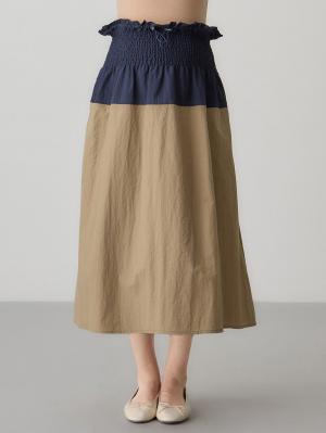 マタニティ スカート|シャーリングバイカラースカート マタニティ・産後【出産後も長く使える】