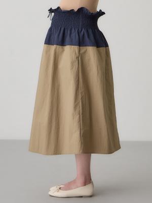 マタニティ スカート|シャーリングバイカラースカート マタニティ・産後【出産後も長く使える】