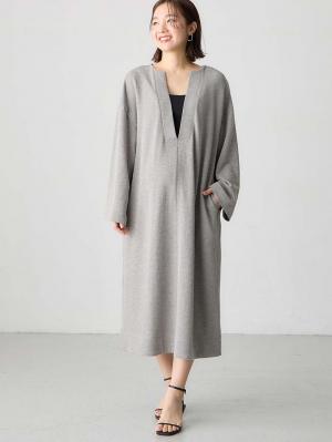 マタニティ ワンピース|深Vネックスリットカットソーワンピース マタニティ・授乳服 【出産後も長く使える】|グレー