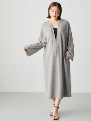 マタニティ ワンピース|深Vネックスリットカットソーワンピース マタニティ・授乳服 【出産後も長く使える】|グレー