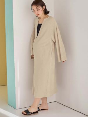 マタニティ ワンピース|深Vネックスリットカットソーワンピース マタニティ・授乳服 【出産後も長く使える】|ライトベージュ