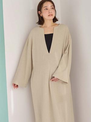 マタニティ ワンピース|深Vネックスリットカットソーワンピース マタニティ・授乳服 【出産後も長く使える】|ライトベージュ