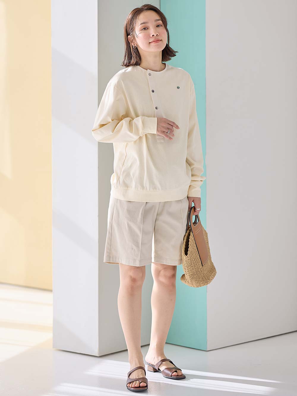 マタニティ トップス|前開きプルオーバー マタニティ・産後【出産後も長く使える】|アイボリー