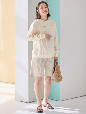 マタニティ トップス|前開きプルオーバー マタニティ・産後【出産後も長く使える】|アイボリー