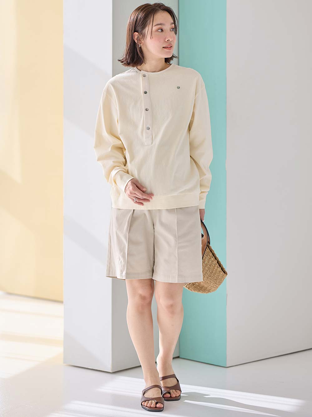 マタニティ トップス|前開きプルオーバー マタニティ・産後【出産後も長く使える】|アイボリー