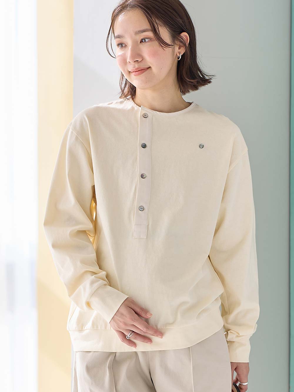 マタニティ トップス|前開きプルオーバー マタニティ・産後【出産後も長く使える】|アイボリー