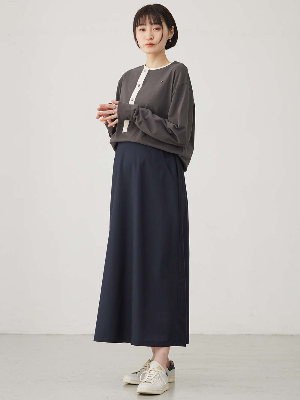 マタニティ トップス|前開きプルオーバー マタニティ・産後【出産後も長く使える】|ダークグレー