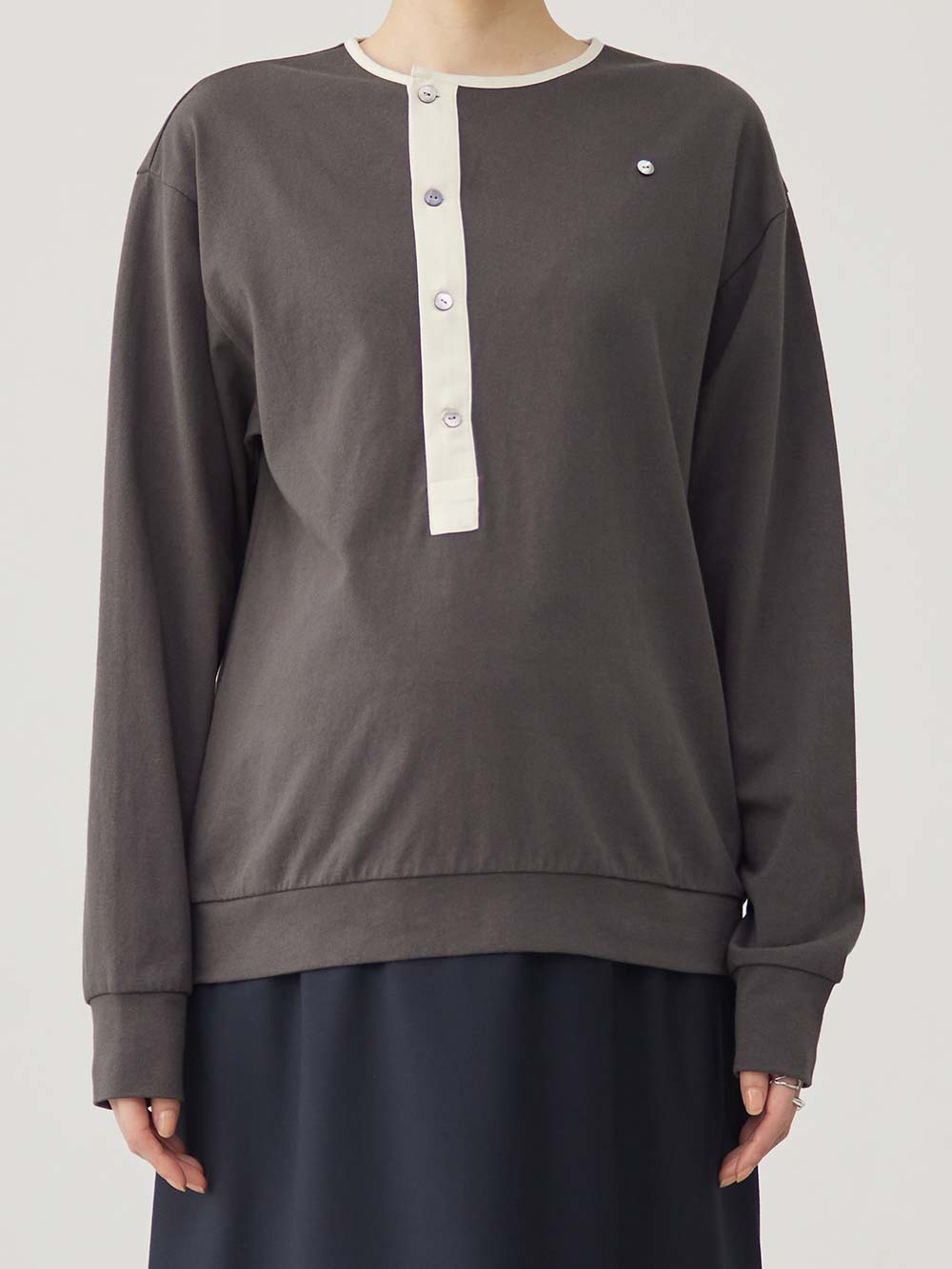 マタニティ トップス|前開きプルオーバー マタニティ・産後【出産後も長く使える】