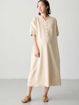 マタニティ ワンピース|フロントギャザーワンピース マタニティ・授乳服 【出産後も長く使える】|ライトベージュ