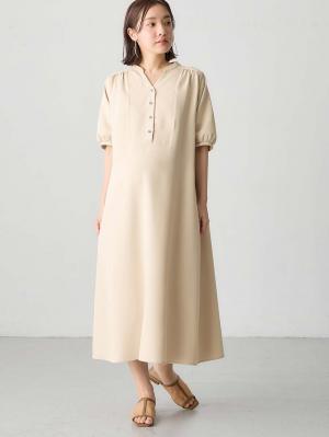 マタニティ ワンピース|フロントギャザーワンピース マタニティ・授乳服 【出産後も長く使える】|ライトベージュ