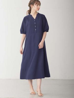 マタニティ ワンピース|フロントギャザーワンピース マタニティ・授乳服 【出産後も長く使える】|ネイビー