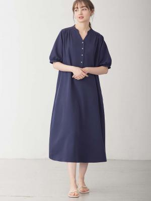 マタニティ ワンピース|フロントギャザーワンピース マタニティ・授乳服 【出産後も長く使える】|ネイビー