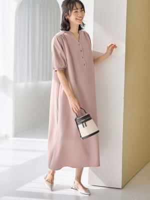 マタニティ ワンピース|フロントギャザーワンピース マタニティ・授乳服 【出産後も長く使える】|ピンクベージュ