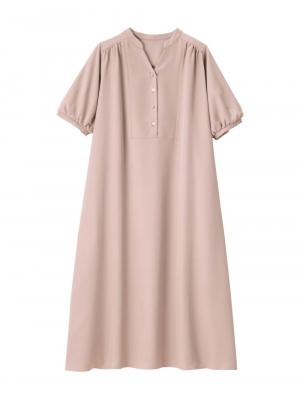 マタニティ ワンピース|フロントギャザーワンピース マタニティ・授乳服 【出産後も長く使える】|ピンクベージュ