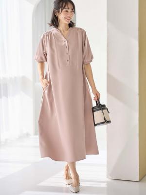 マタニティ ワンピース|フロントギャザーワンピース マタニティ・授乳服 【出産後も長く使える】|ピンクベージュ