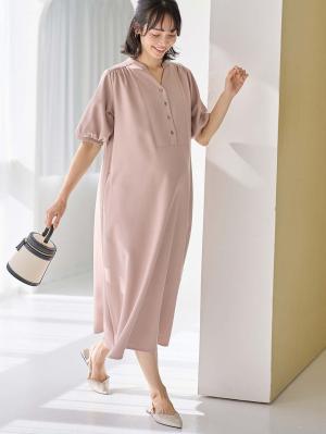 マタニティ ワンピース|フロントギャザーワンピース マタニティ・授乳服 【出産後も長く使える】|ピンクベージュ