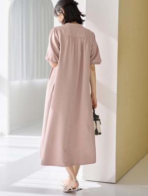 マタニティ ワンピース|フロントギャザーワンピース マタニティ・授乳服 【出産後も長く使える】|ピンクベージュ