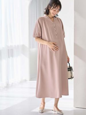 マタニティ ワンピース|フロントギャザーワンピース マタニティ・授乳服 【出産後も長く使える】|ピンクベージュ
