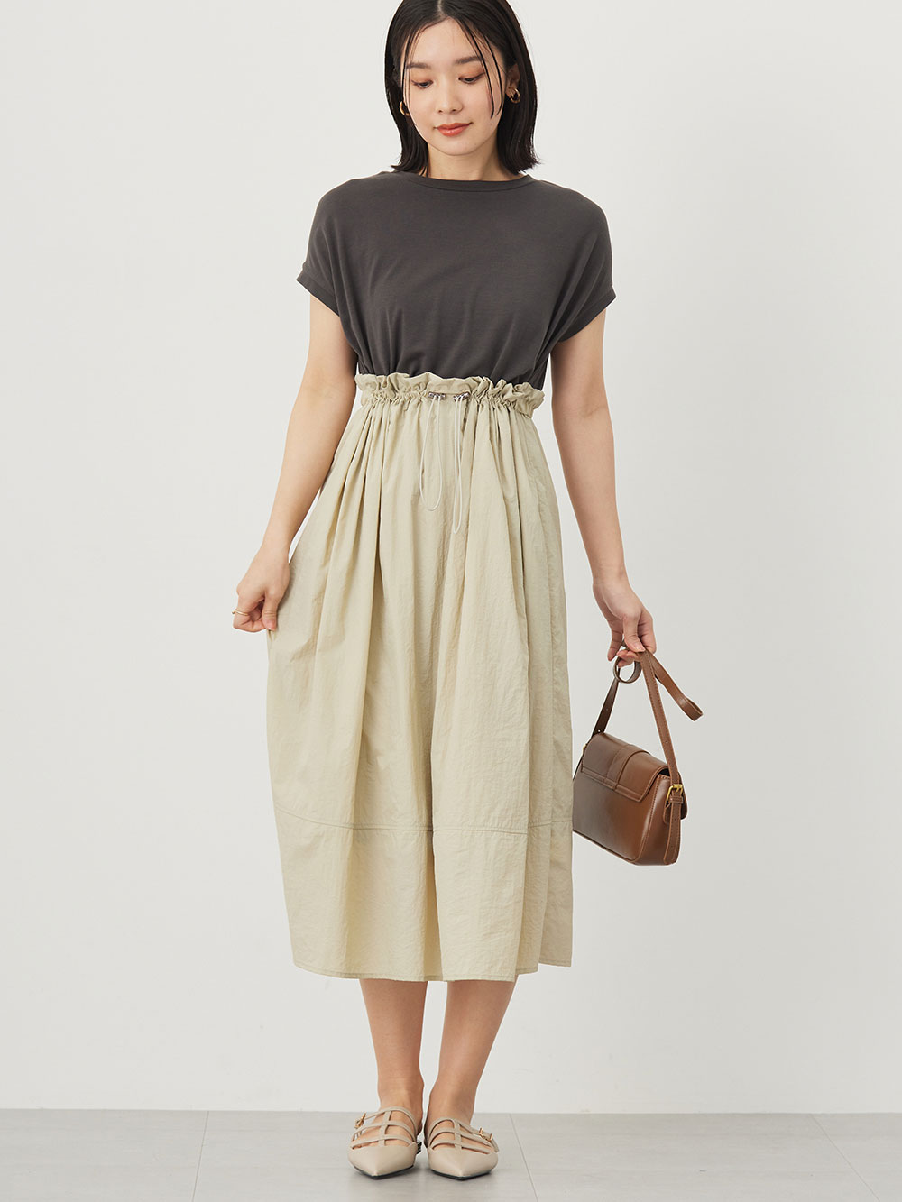 マタニティ ワンピース|授乳がらくちんなドッキングワンピース　マタニティ・授乳服【出産後も長く使える】Rosemadame（ローズマダム）|ベージュ