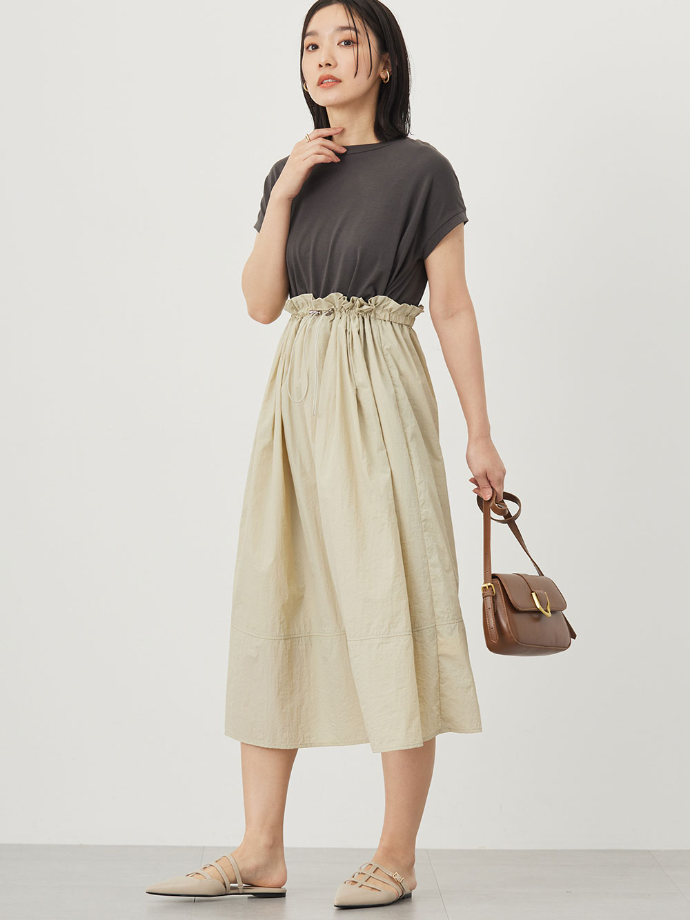 マタニティ ワンピース|授乳がらくちんなドッキングワンピース　マタニティ・授乳服【出産後も長く使える】Rosemadame（ローズマダム）|ベージュ