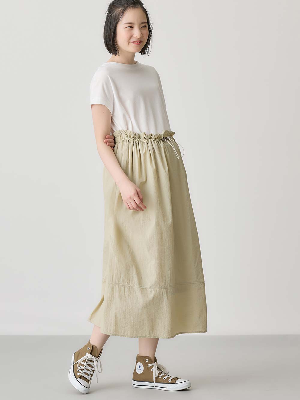 マタニティ ワンピース|授乳がらくちんなドッキングワンピース　マタニティ・授乳服【出産後も長く使える】Rosemadame（ローズマダム）|ベージュ×オフ