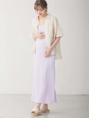 マタニティ ワンピース|【セット】シアーシャツ×授乳がらくちんなキャミワンピース　マタニティ・授乳服【出産後も長く使える】Rosemadame（ローズマダム）|アイボリー×ラベンダー