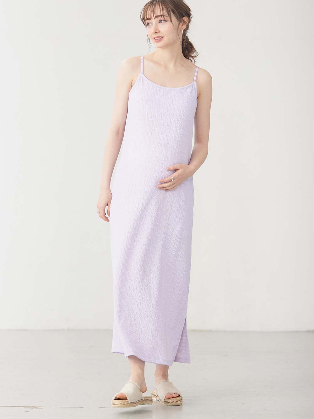 マタニティ ワンピース|【セット】シアーシャツ×授乳がらくちんなキャミワンピース　マタニティ・授乳服【出産後も長く使える】Rosemadame（ローズマダム）|アイボリー×ラベンダー