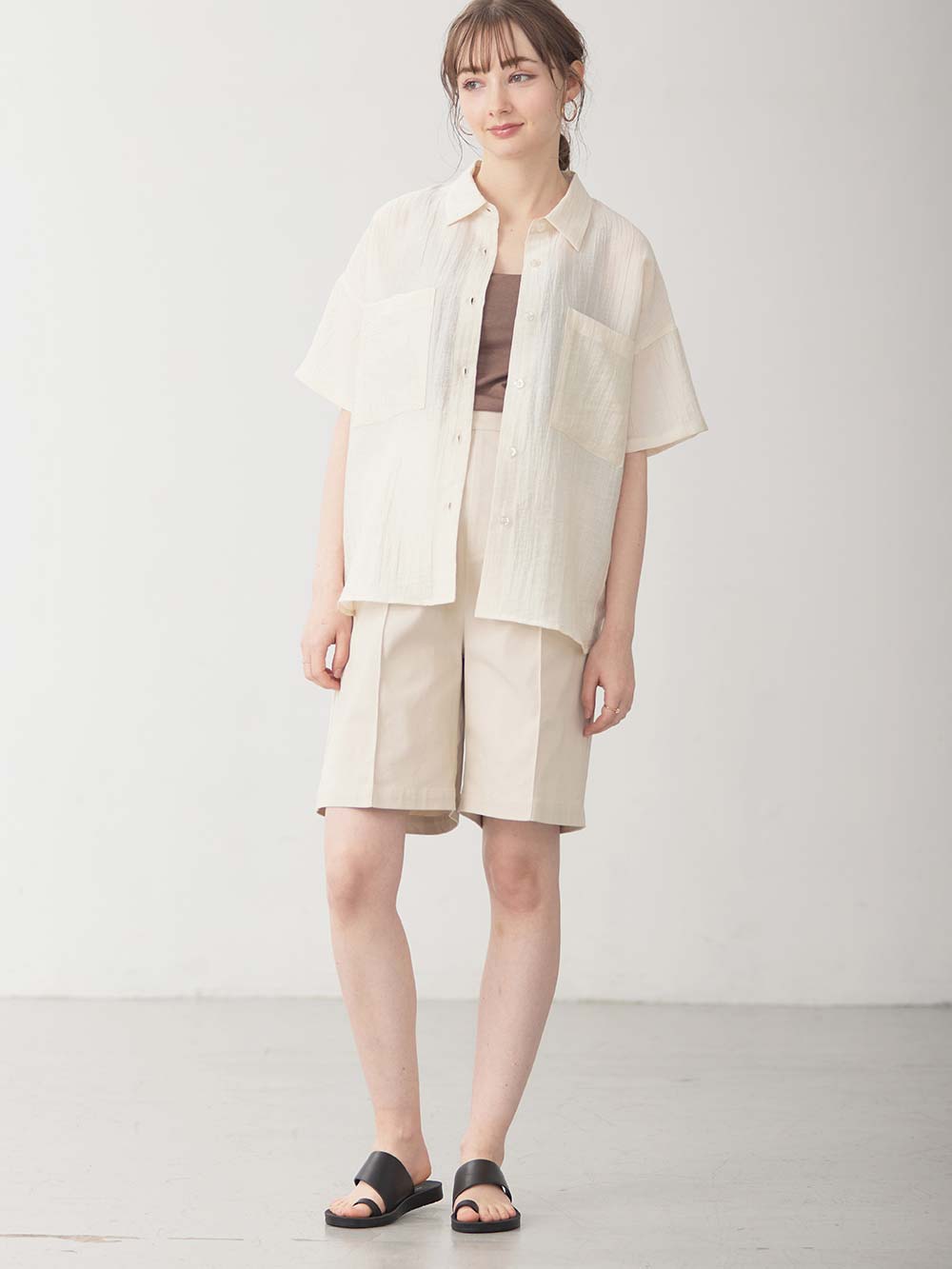 マタニティ ワンピース|【セット】シアーシャツ×授乳がらくちんなキャミワンピース　マタニティ・授乳服【出産後も長く使える】Rosemadame（ローズマダム）|アイボリー×ラベンダー