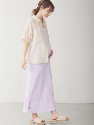 マタニティ ワンピース|【セット】シアーシャツ×授乳がらくちんなキャミワンピース　マタニティ・授乳服【出産後も長く使える】Rosemadame（ローズマダム）|アイボリー×ラベンダー