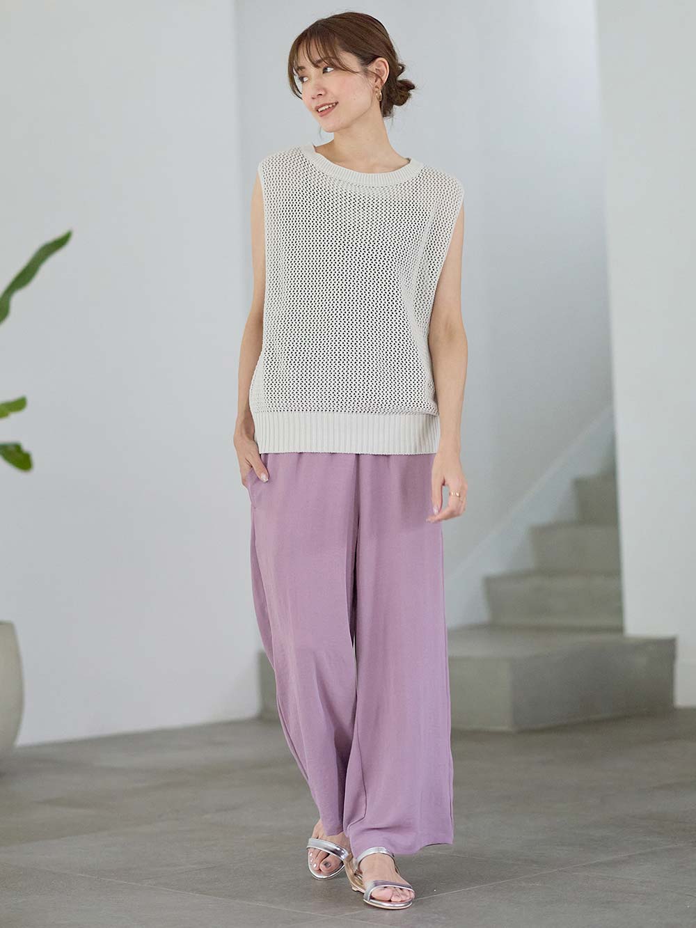 マタニティ パンツ|接触冷感ラクにはけるストレートパンツ マタニティ・産後 Rosemadame(ローズマダム)|パープル