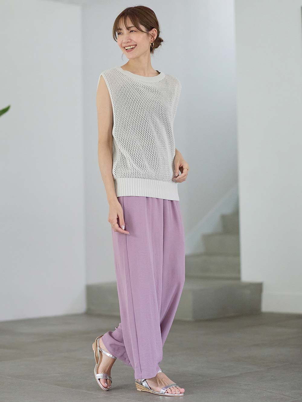 マタニティ パンツ|接触冷感ラクにはけるストレートパンツ マタニティ・産後 Rosemadame(ローズマダム)|パープル