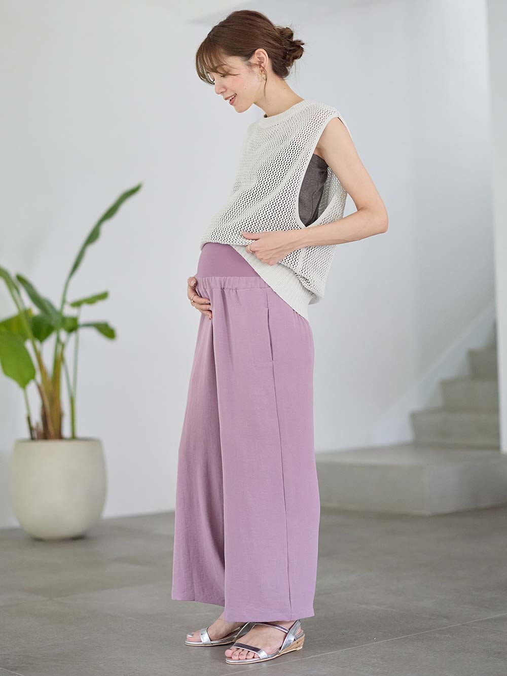 マタニティ パンツ|接触冷感ラクにはけるストレートパンツ マタニティ・産後 Rosemadame(ローズマダム)|パープル