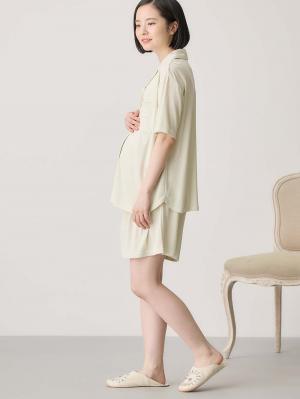 マタニティ パジャマ・ルームウェア|接触冷感天竺衿付きパジャマ マタニティ・授乳パジャマ 【出産後も長く使える】Rosemadame(ローズマダム)|ライトグリーン