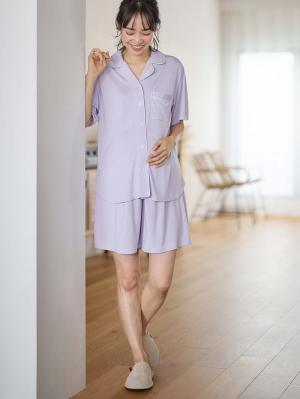 マタニティ パジャマ・ルームウェア|接触冷感天竺衿付きパジャマ マタニティ・授乳パジャマ 【出産後も長く使える】Rosemadame(ローズマダム)|ラベンダー